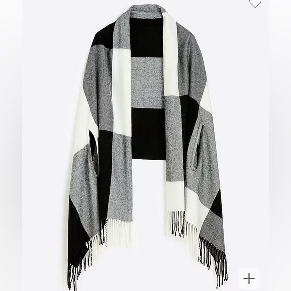 J. Crew Factory Black & White Plaid Open Front Shawl Cardigan - Picture 1 of 3